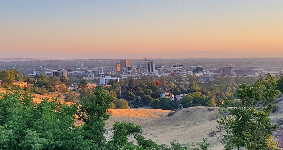 Evening view of Boise skyline from the foothills